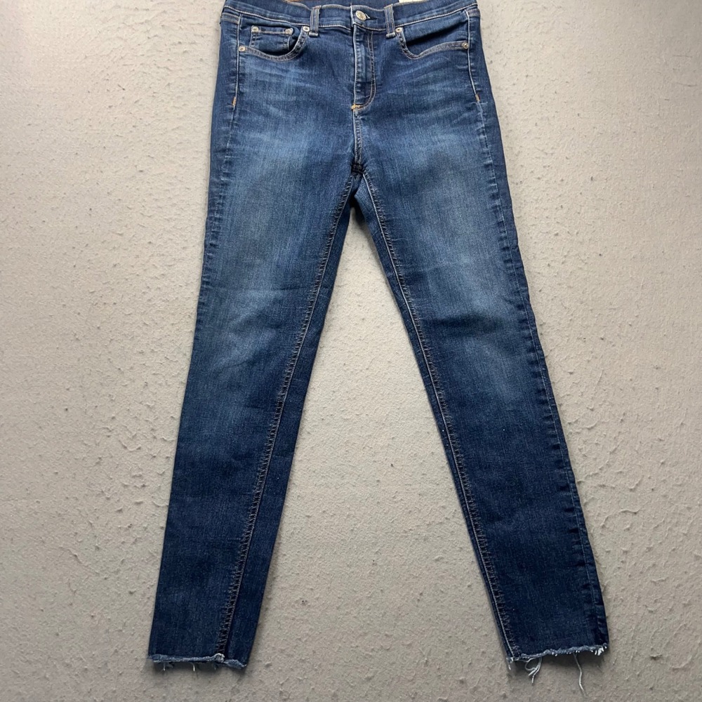Rag & Bone 10 Inch Ankle Skinny Jeans Mad River Dark Wash Raw Hem Size 28